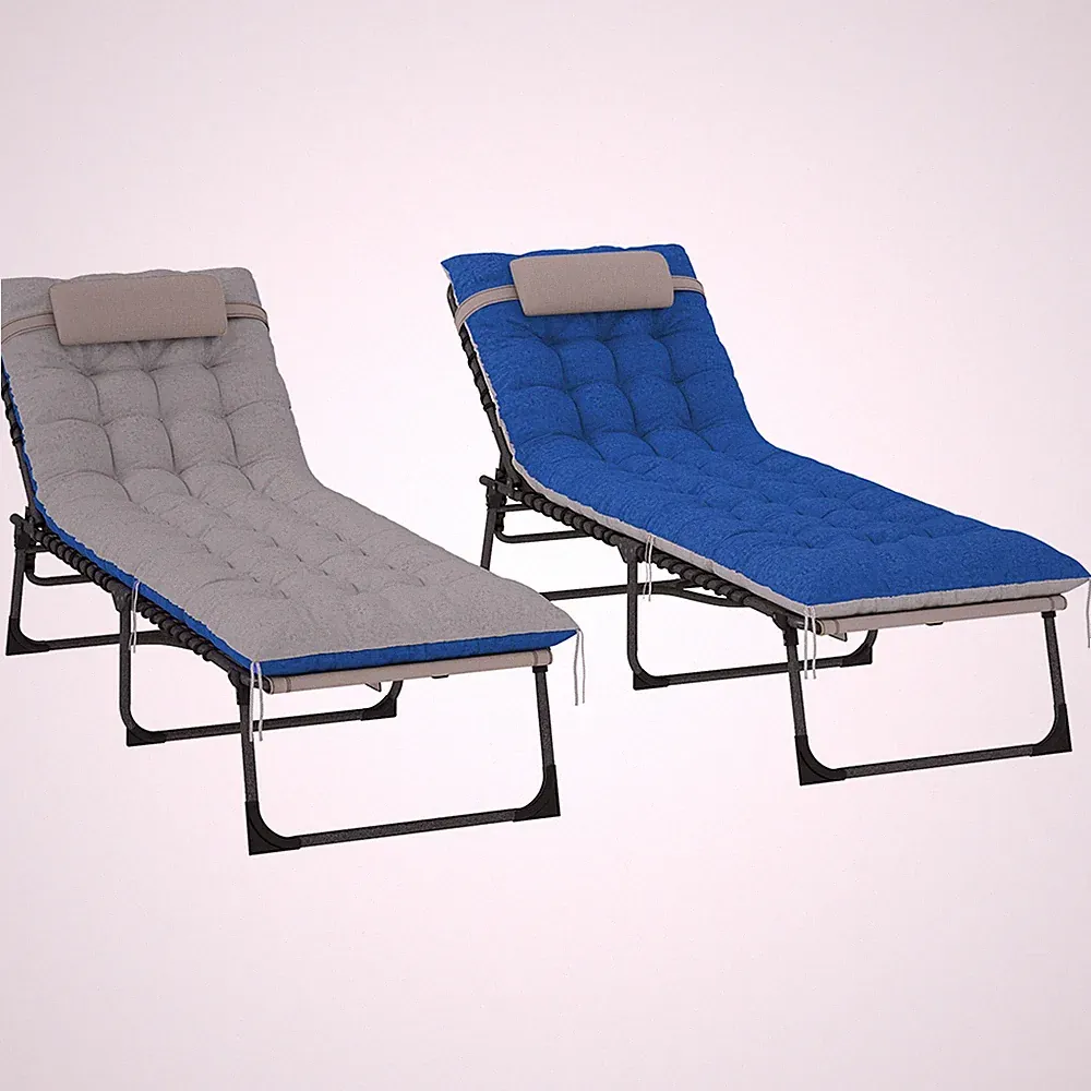 2 Folding Chaise Lounge Chairs with 5-Level Adjustable Backrest