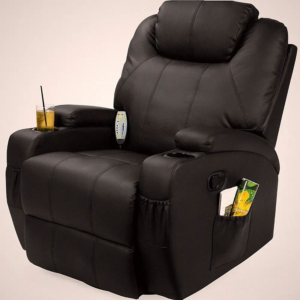 Black Swivel Recliner Massage Chair with Heat 5 Mode Remote Control