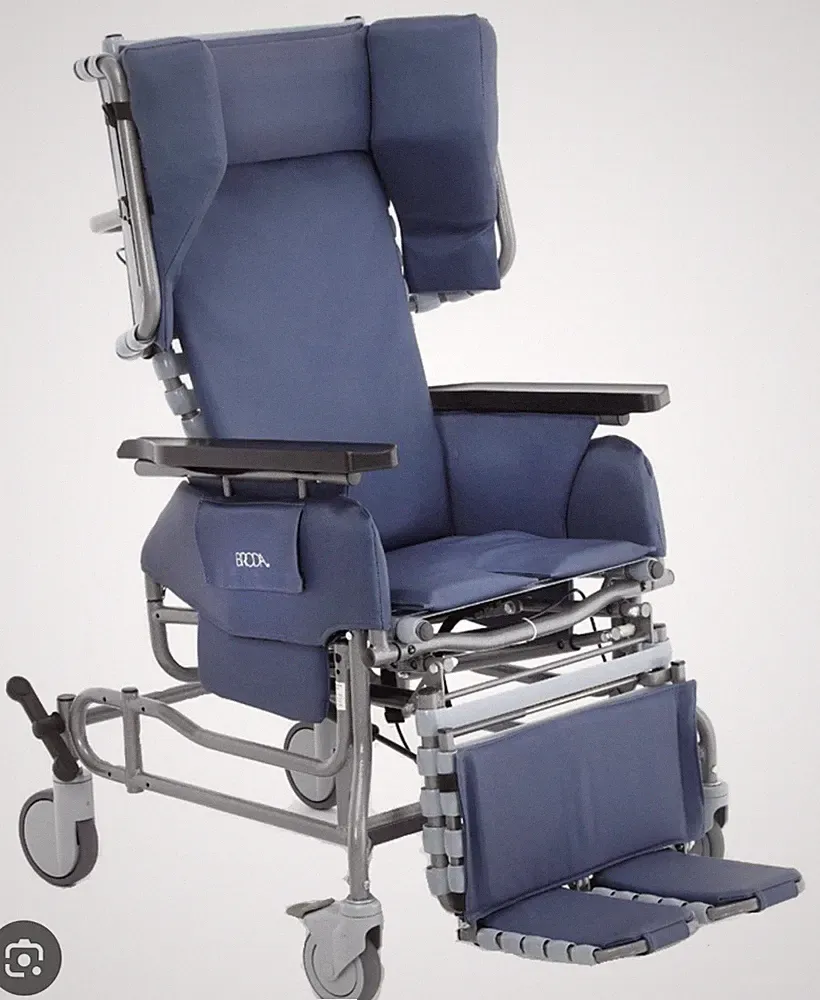 Broda Recliner Wheelchair Reclining Flip Up Armrests Detachable Footrests Blue
