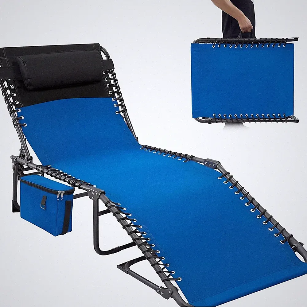 Chaise Lounge Chair,Portable Camping Folding Lounger w/ Carry Handle & Pocket