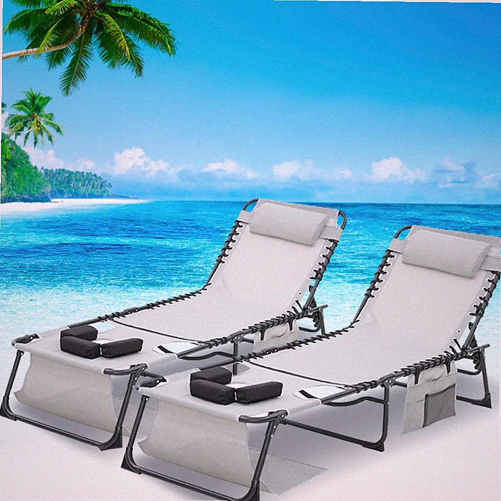 Face Down Chaise Lounge Chair,Foldable Tanning Chair,Gray,2 Pcs