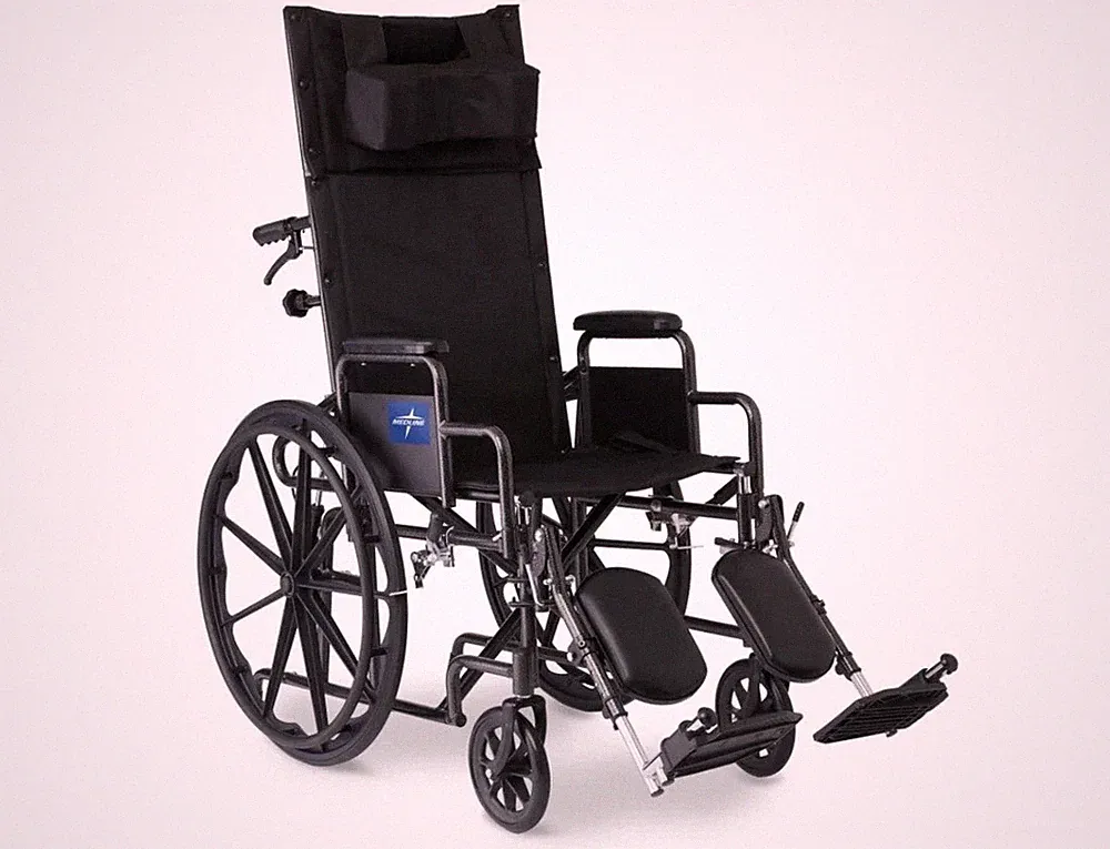 Healthline Recliner Wheelchair Black Foldable Swing Away Legrest