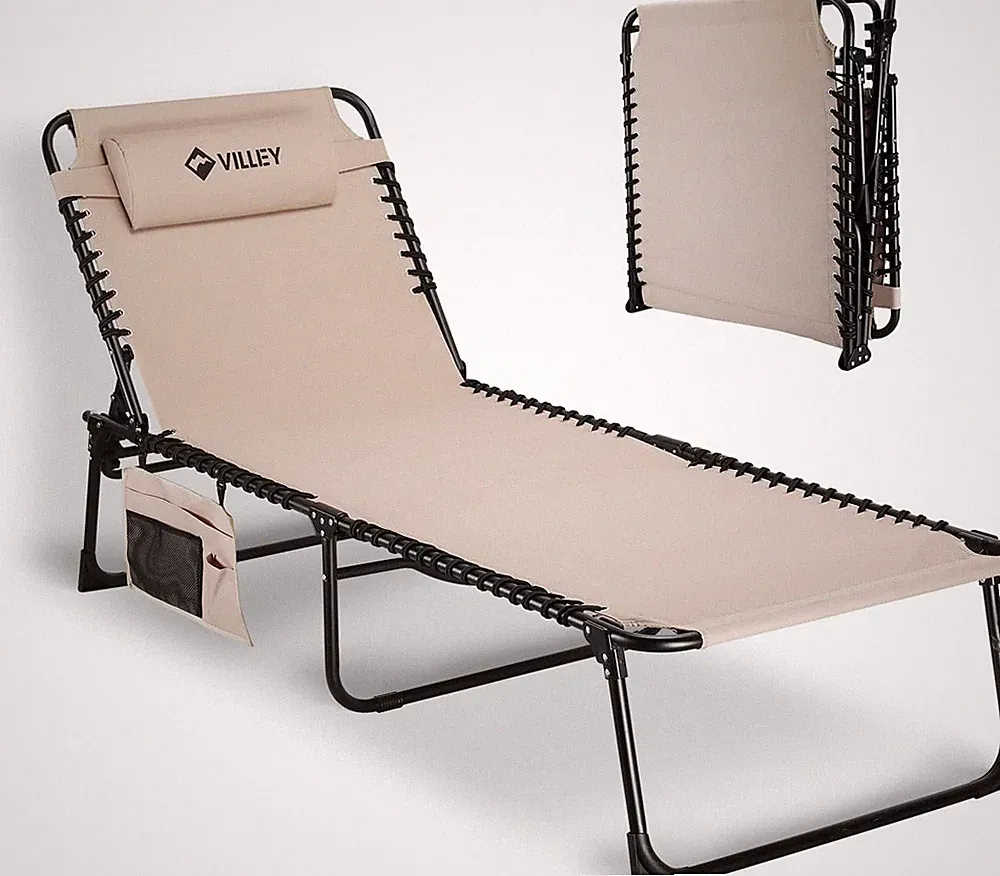 Oversized Chaise Lounge Chair, Heavy-Duty Folding Outdoor Lounge Chair with 5 Ad