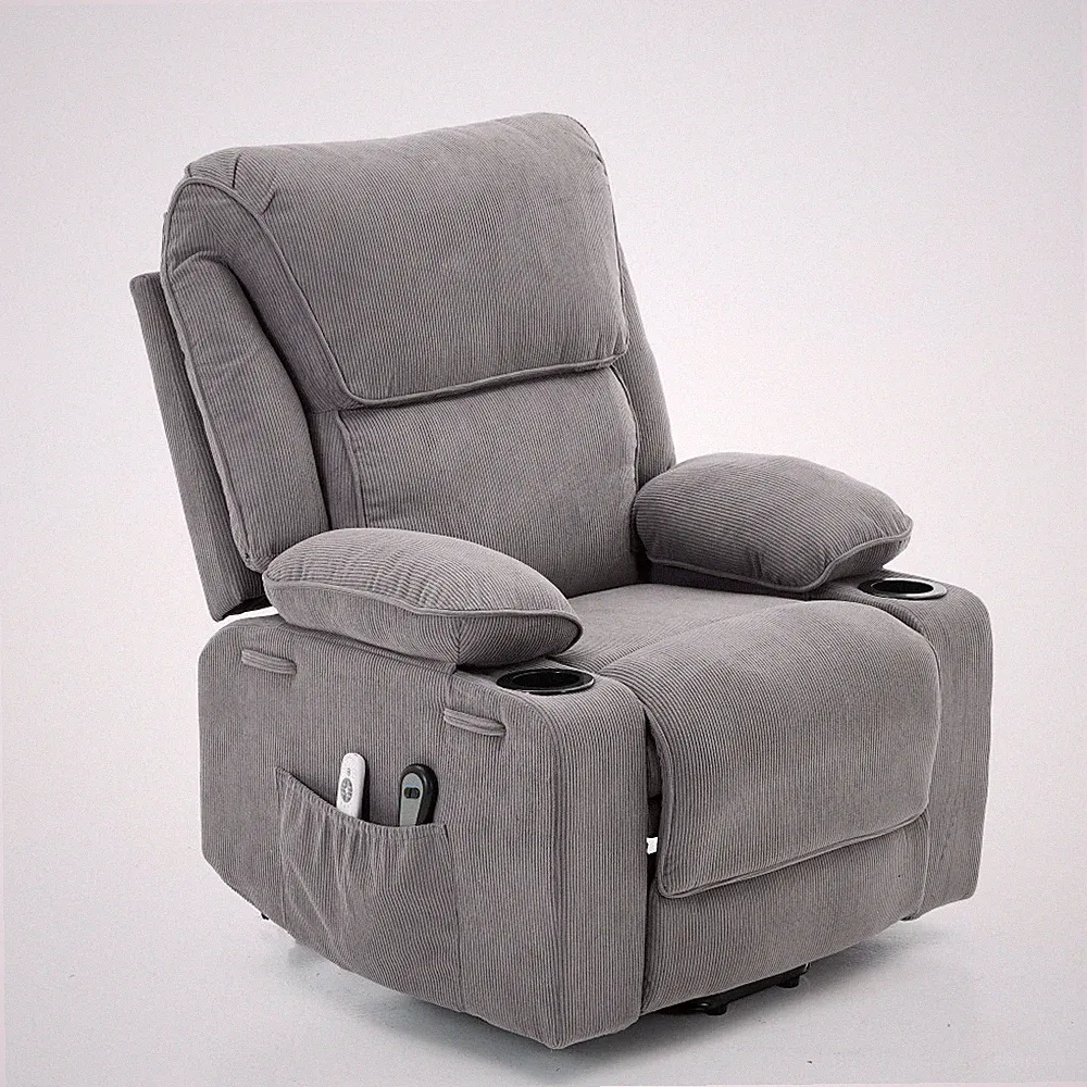 Gray Remote-Controlled Heating and Massage Assistive Recliner for Seniors