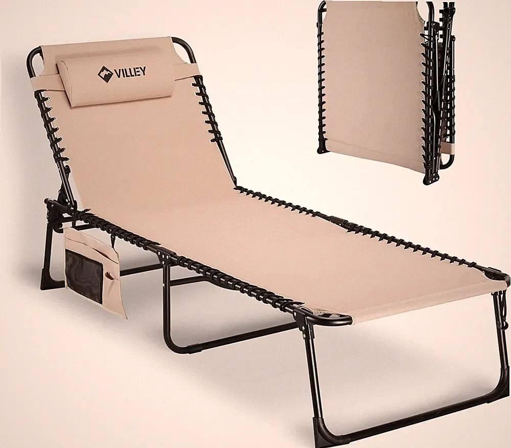VILLEY Oversize Chaise Outdoor Folding Lounge Chair 440lbs Loaded Beach Lawn Now