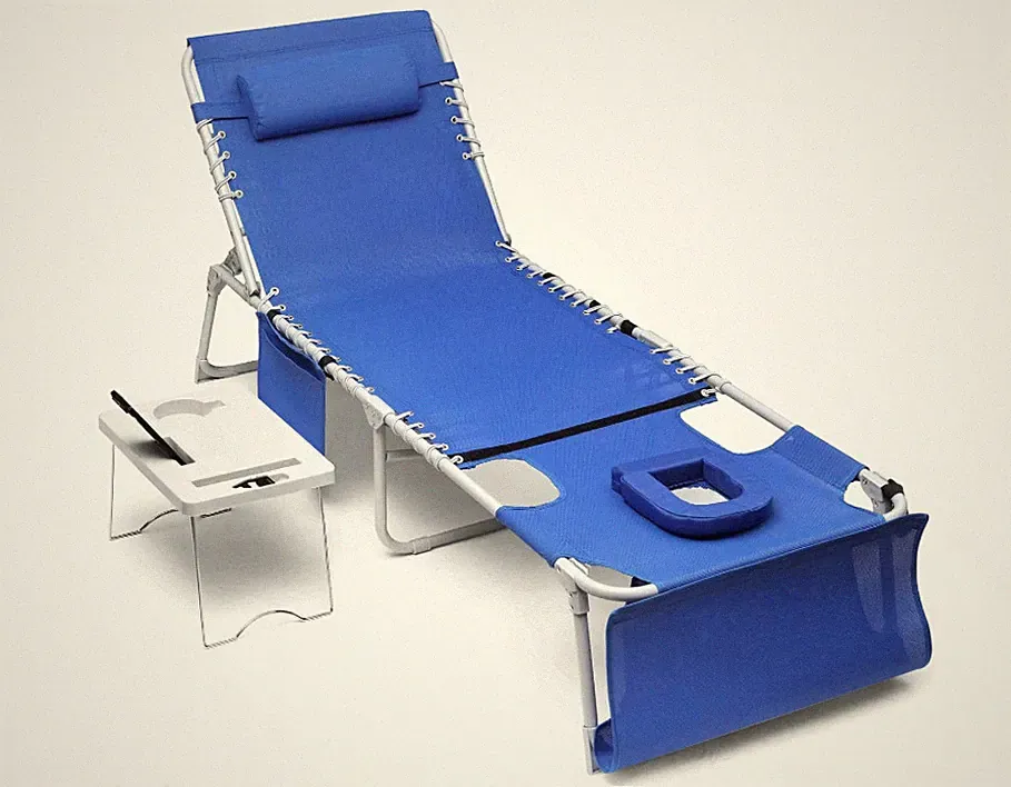 Yestomo 3in1 Tanning Chair Recliner Face Hole Folding Lounge Blue