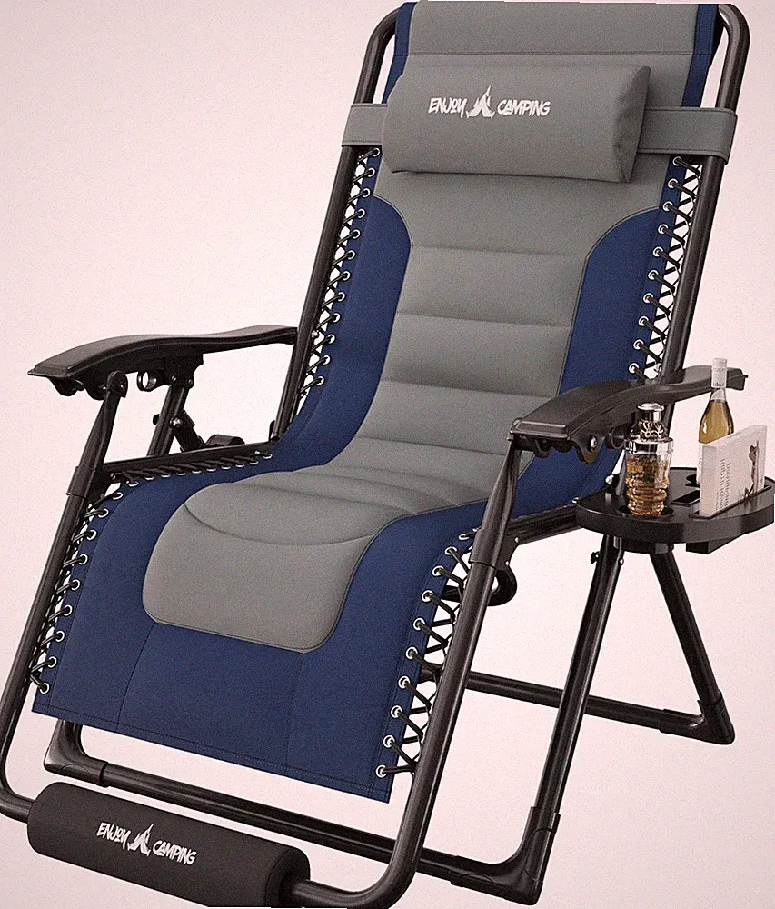 Zero Gravity Reclining Patio Chair XL Foldable Lounge Chair with Removable Cup H